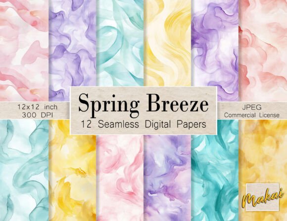 12 Swirled Pastel Color Seamless Pattern