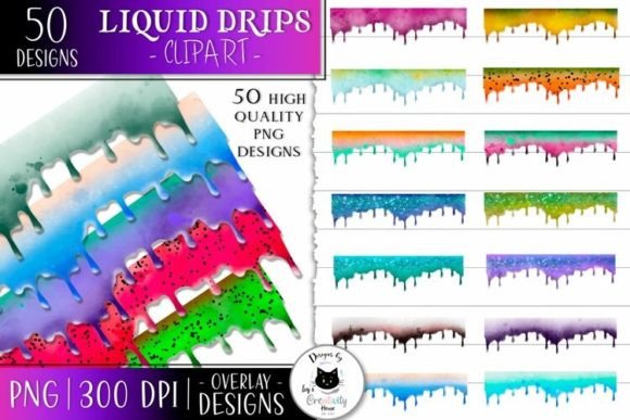 50 Hand-Painted Liquid Dripping Clipart for Creative Projects