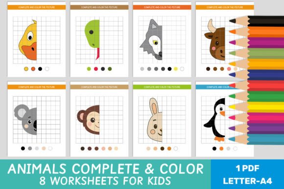 Animals Complete & Color Worksheets for Young Artists