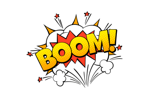 Boom Comic Word: Dynamic Color Art Bubble Shapes