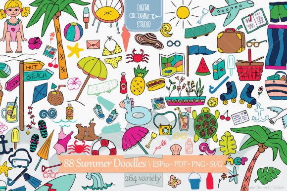 Capture Summer's Vibe: Color Summer Season, Beach, Coconut Tree Clip Art